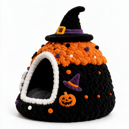 SpookyMews™ Pumpkin Witch Bed