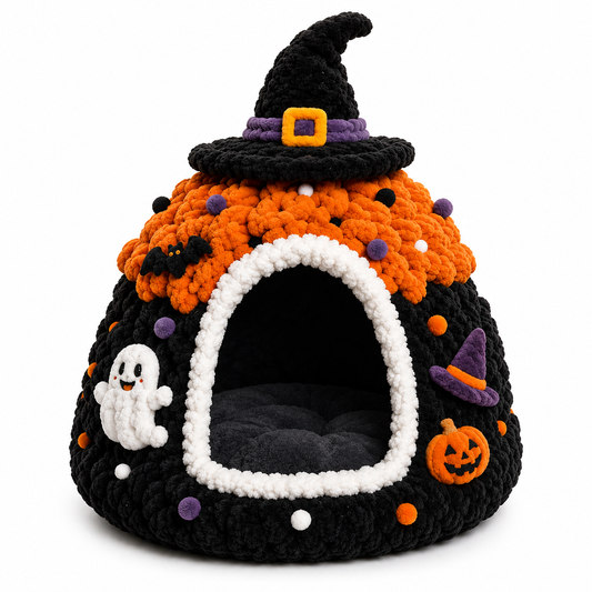 SpookyMews™ Pumpkin Witch Bed