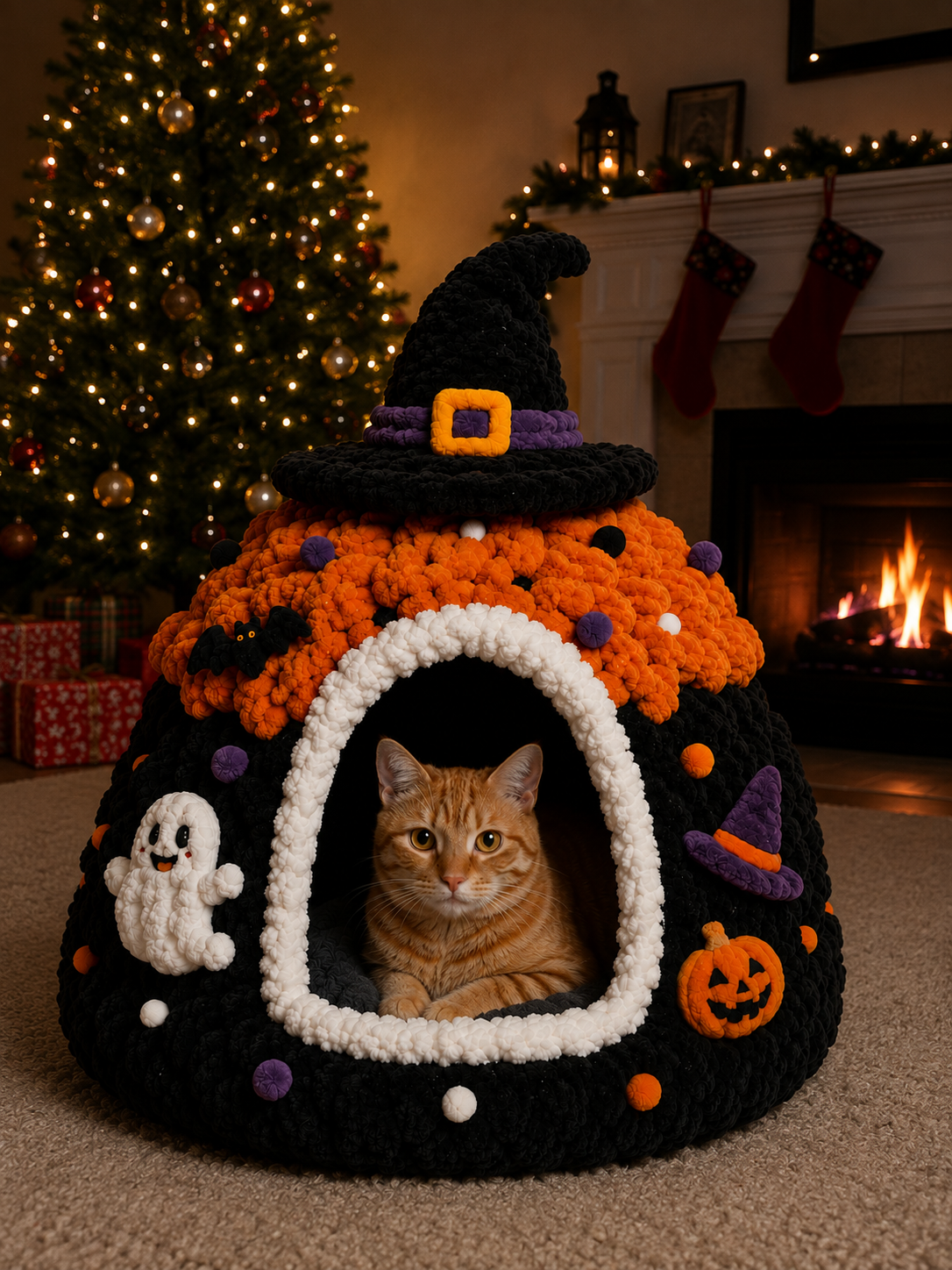 SpookyMews™ Pumpkin Witch Bed